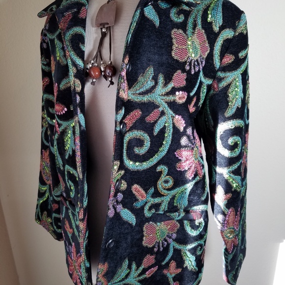 Susan Graver Black Floral Embroidered Jacket - Picture 4 of 8